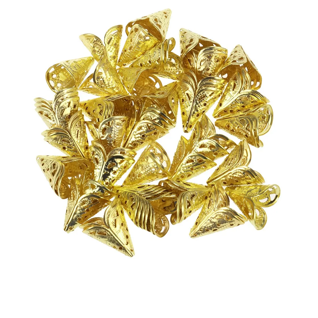 Authentic 50Pcs Elegant Metal Filigree Flower Bead Caps Hollow Design DIY Jewelry Making Supplies for Necklace Bracelet Earring Pendant