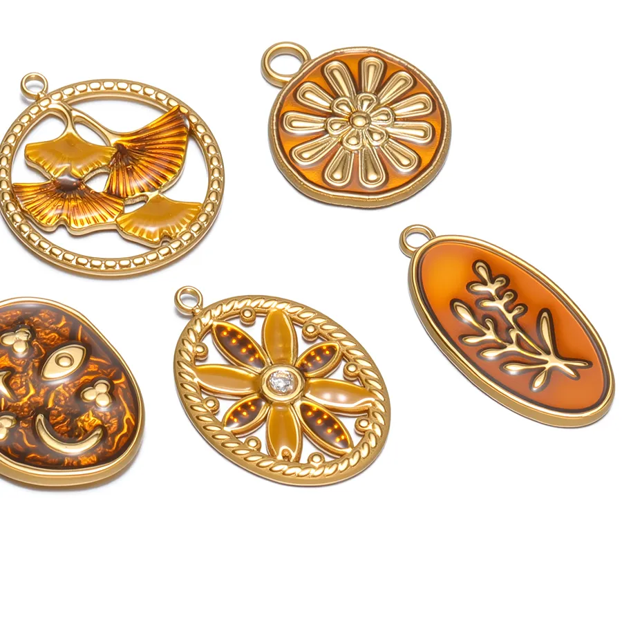 Authentic 5pcs Enamel Flower Charms Leaf Pendant for DIY Elegance Jewelry Necklace Making Women Earrings Bracelet Material
