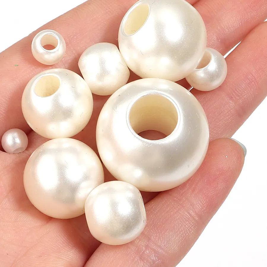 Authentic 5-300pcs/lot 6/8/12/14/16/18/20/25/30mm Big Hole ABS Imitation Pearl Beads Loose Spacer Beads For Jewelry Making Accessories