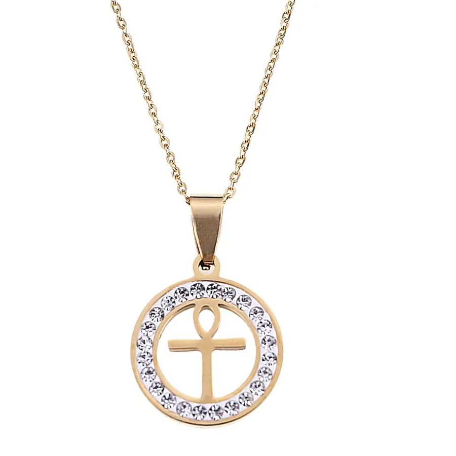 Authentic Egyptian Ankh Cross Pendant Necklace For Woman Gold Color Girls Egypt Hieroglyphs Crux Ansata Jewelry