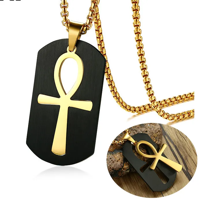 Authentic Vnox Removable Ankh Cross Necklace for Men Gold Color Cut Out Crux Ansata Key To Life Egypt Pendant Box Chain