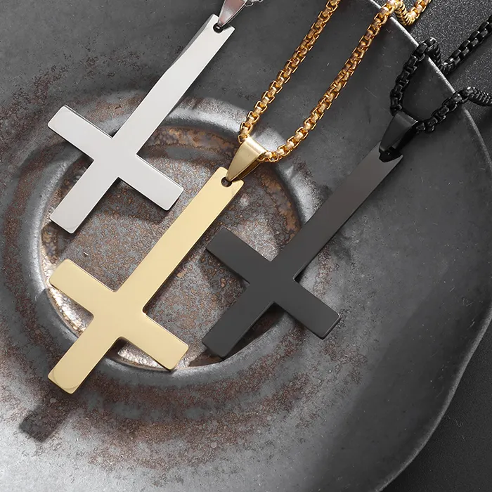 Authentic Male Black Plated St Peter's Inverted Cross Pendant Necklace for Men Choker Crux de Sanctus Petrus Jewelry
