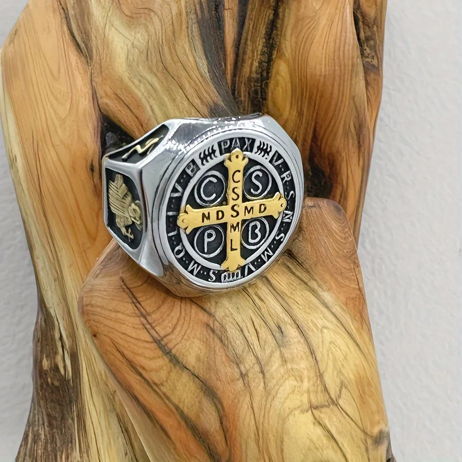 Authentic Crux Sancti Patris Benedict Cspb Cross Men Rings 316L Punk Jewelry Size 7-13