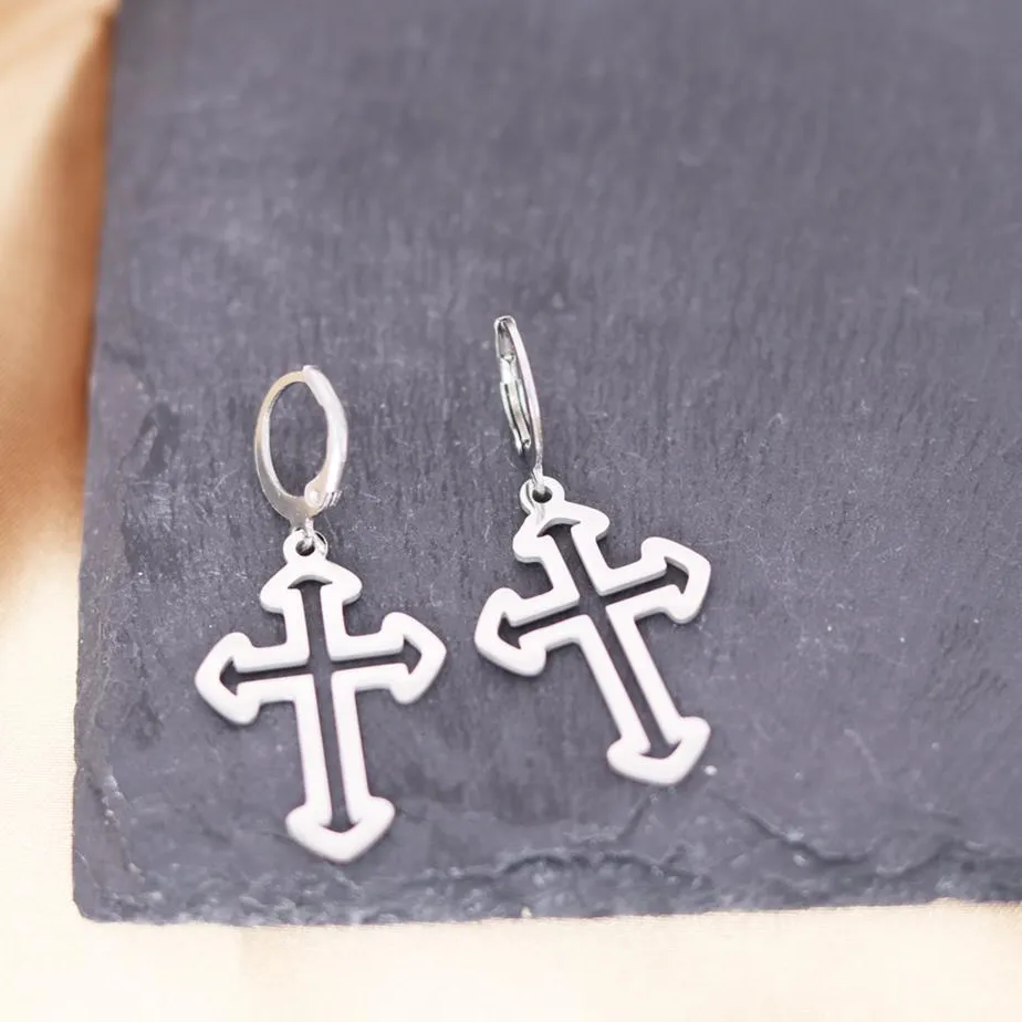 Authentic Arrows of Devotion: The Sacred Cross Stainless Steel Hoops