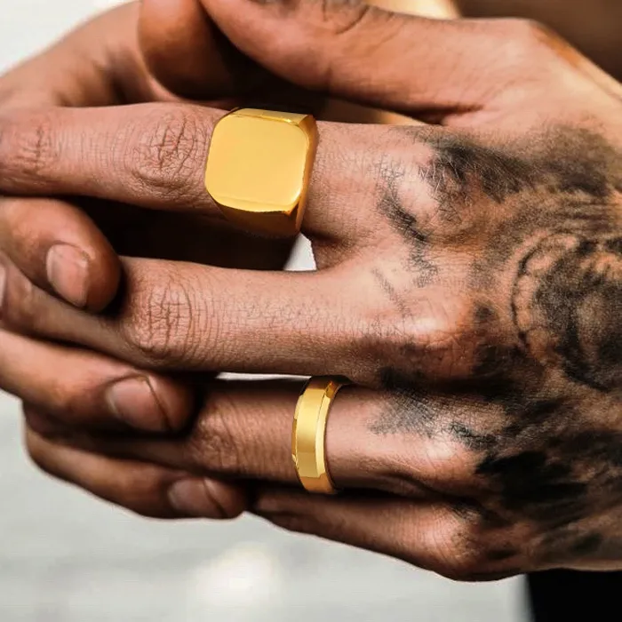 Authentic Vnox Gold Color Rings for Men Women, Simple Glossy Wedding Bands, Signet Stacking Finger Ring Jewelry