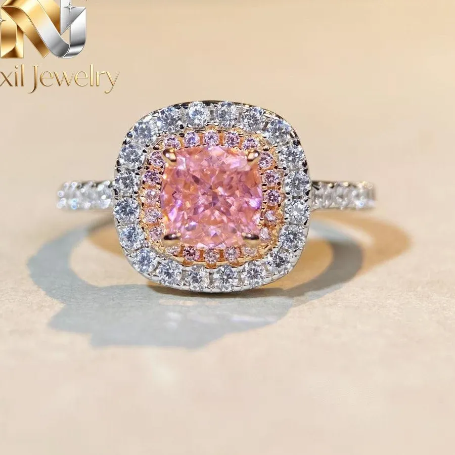 Authentic Nexil Jewelry Nexil Jewelry Luxury Solid Platinum PT950 Women's Yellow Diamond Luxury Square Bag Full Diamond Diamond Ring Re