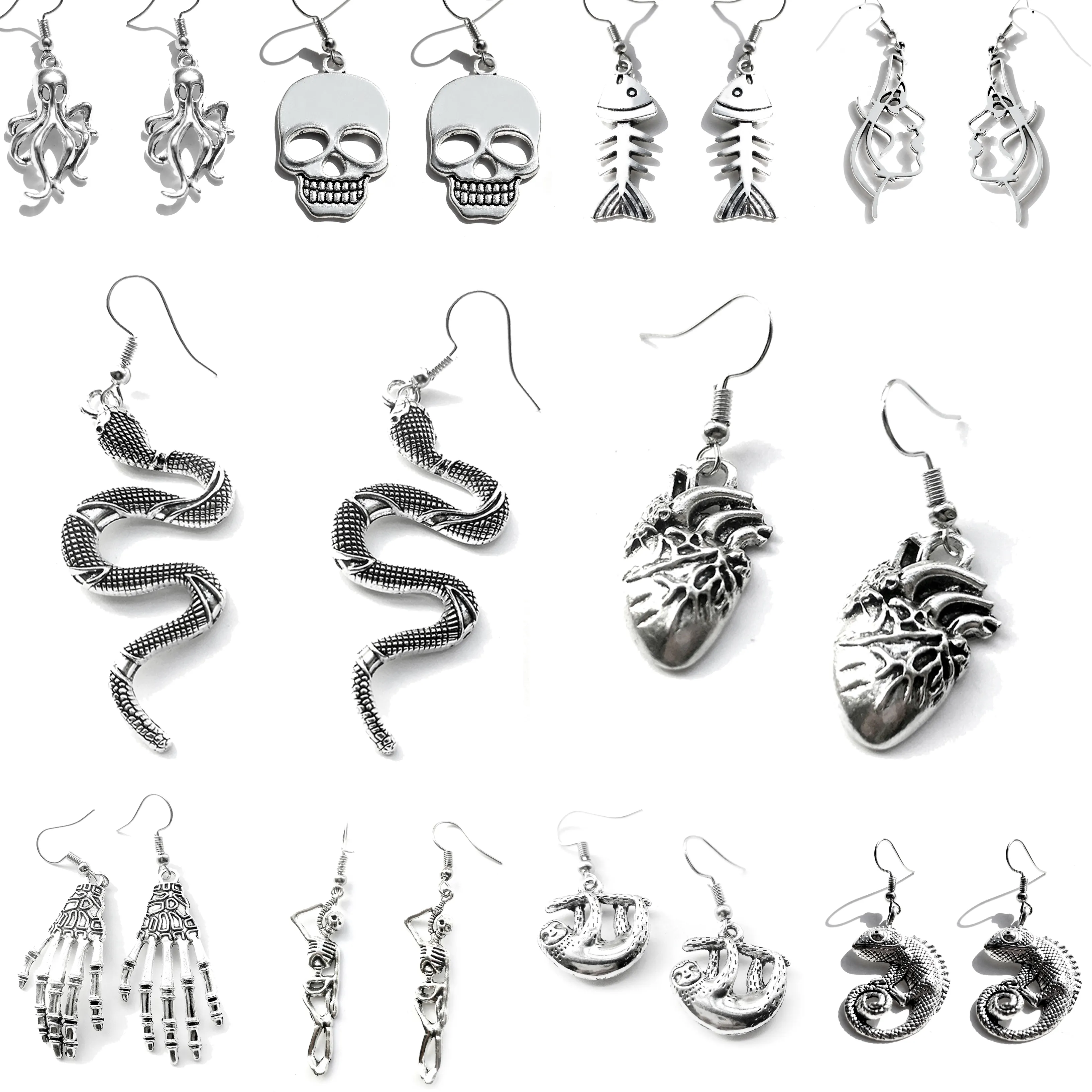 Authentic Women Earrings Skull UFO Zombie Grim Reaper Octopus Bear Drop Simple Cool Cute Jewelry Handmade Girls