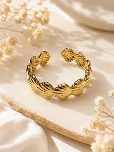 Authentic 18k Gold Plated Shell Adjustable Open Band Ring Nature Theme Size 6