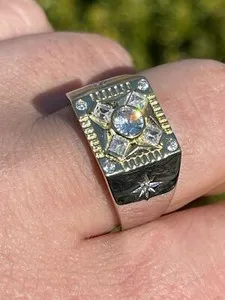 Authentic Mens Real Solid 925 Silver Iced CZ Solitaire Ring Size Gold Plated