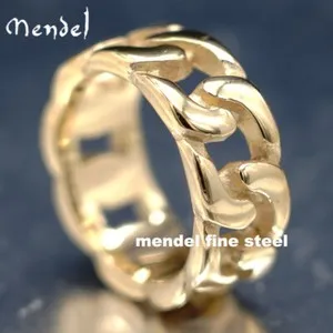 Authentic MENDEL Mens 10k Gold Plated Biker Cuban Link Band Ring Size 7-15