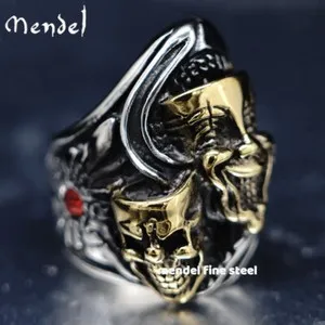 Authentic MENDEL Gothic Mens Gold Plated Biker Skull Clown Ring Size 8-15