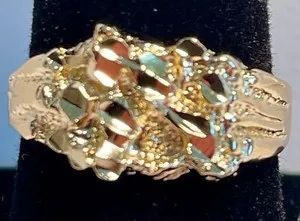 Authentic SIZE 4-13, MENS,WOMENS 14KT GOLD PLATED SPARKLING NUGGET RING #4