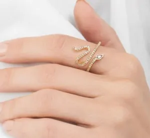 Authentic ADORNIA -SIZE: 8 - 14K Gold Plated Winding Snake Ring W/ Detailed Crystals -!