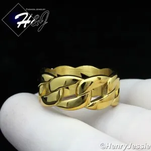 Authentic MEN WOMEN 10mm Gold Plated Cuban Curb Link Ring Size 6-12*GR131