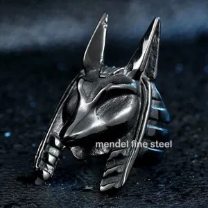Authentic MENDEL Mens Egyptian Gold Plated Black Anubis Ring Men Size 7-15