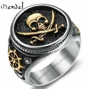 Authentic MENDEL Gothic Mens Gold Plated Biker Pirate Skull Ring Size 6-15
