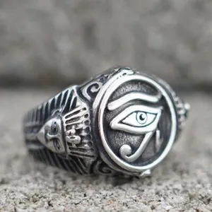 Authentic MENDEL Mens Gold Plated Egyptian Eye Of Horus Ra Pharaoh Ring S- Size 7-15