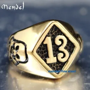 Authentic MENDEL Mens Gold Plated Skull Bones Number 13 Ring Men Size 7-15