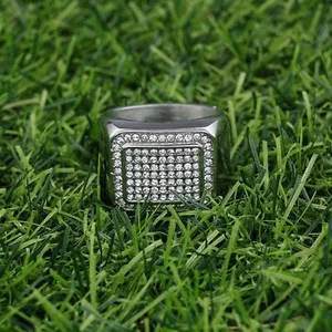 Authentic Mens Iced Pinky Ring Cz Band 14k Gold Plated Hip Hop Jewelry Size 7-13