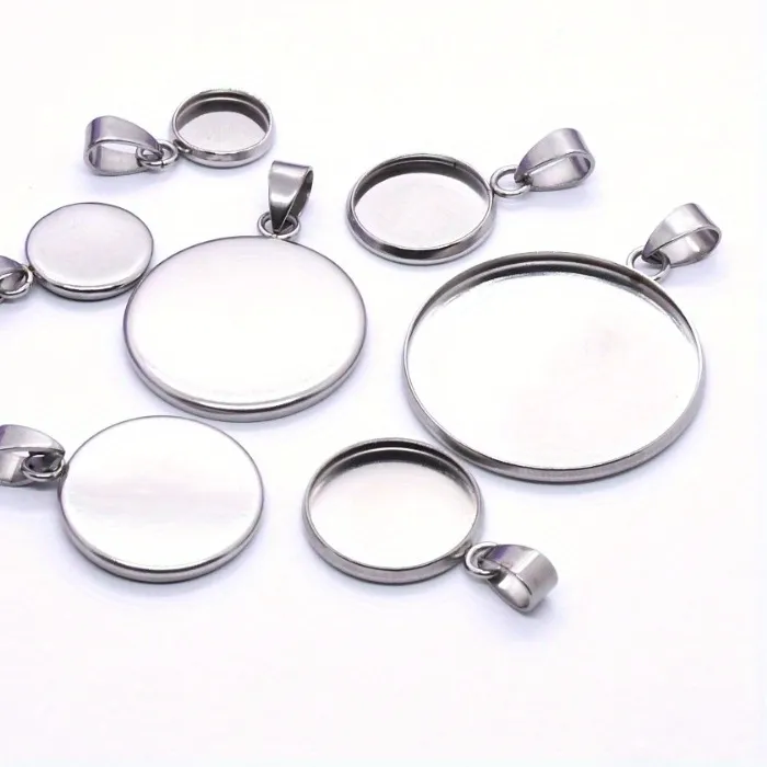 Authentic 10pcs Various Sizes DIY Time Stone Round Base Pendant Tag Necklace Jewelry Accessories