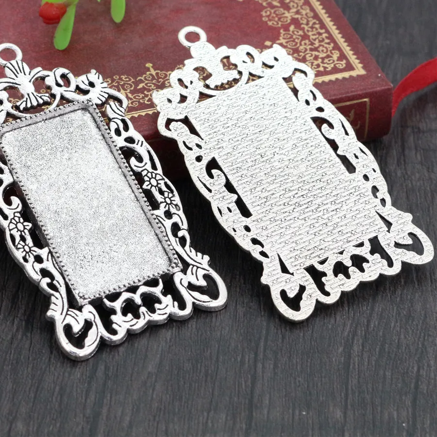 Authentic 5pcs 19x38mm Inner Size Rectangle Pendant Cabochon Blank Base Setting Tray DIY Jewelry Making Accessories Findings