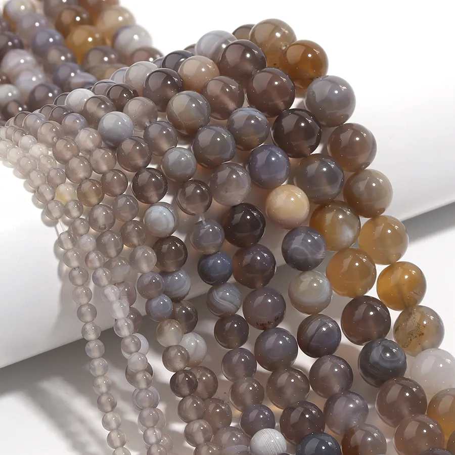 Authentic 1 Strand 4/6/8/10/12mm Natural Gray Striped Agates Beads Round Loose Gemstone Beads for Necklace Bracelet Jewelry Making Finding