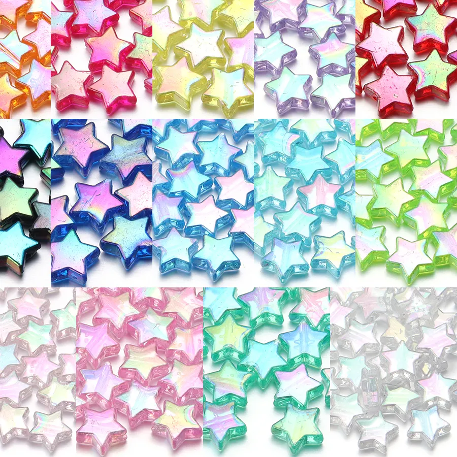 Authentic 100Pcs 11mm AB Color Five-pointed Star Beads Acrylic Loose Spacer Beads for Jewelry Making DIY Bracelet Necklace Accessories