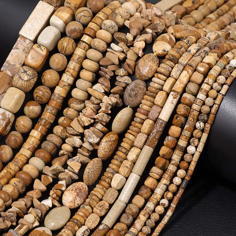 Authentic Picture Jaspers Loose Beads Square Column Oval Shape Natural Stone Beads For Jewelry Making Bracelet DIY Necklace Accessories