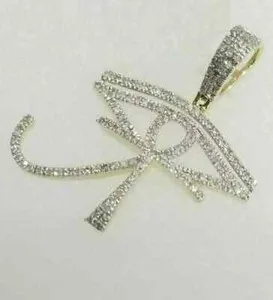 Authentic Eye of Horus Egyptian Cross Pendant 14K Yellow Gold Plated 2Ct Real Moissanite