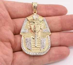 Authentic 14K Yellow Gold Plated Sterling 2.5" Pharaoh Egyptian Pendant For Women's