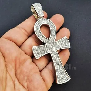 Authentic Large Ankh Cross Hip Hop Iced Egyptian Gold plated Cubic Zirconia Charm Pendant