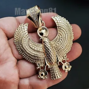 Authentic GOLD PLATED HIP HOP EGYPTIAN HORUS BIRD BLING LARGE CHARM PENDANT