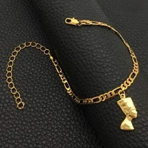 Authentic 18K gold-plated Egyptian Nefertiti queen Pendant Ankle bracelet
