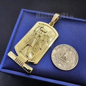 Authentic Egyptian Ancient Anubis Tablet Dog Tag Hip Hop Jewelry Gold Plated Charm Pendant