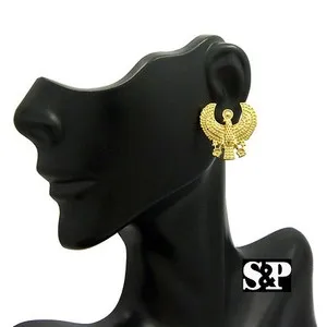 Authentic EGYPTIAN GOLD PLATED HORUS BIRD METAL POST PIERCED EARRINGS SPXQE3G