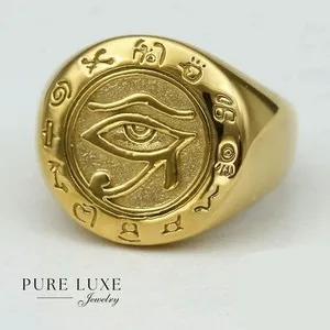 Authentic Men's Egyptian Eye Gold plated Ring 7 8 9 10,11,12 13 Box