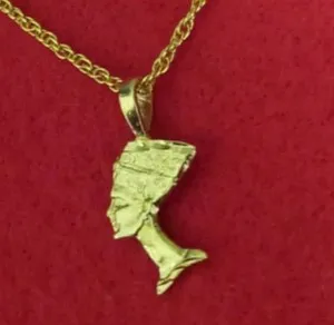 Authentic 14KT GOLD PLATED EGYPTIAN NEFERTITI CHARM PENDANT WITH 20" ROPE NECKLACE- 2680