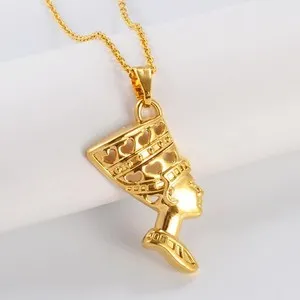 Authentic Women Pendant Gold-plated African Jewellery Necklace Egyptian Queen Nefertiti