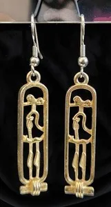 Authentic Egyptian Cartouche Gold Plated Dangle Earrings