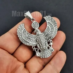 Authentic Egyptian Horus Bird Gold Plated Cubic Zirconia Hip Hop Pendant