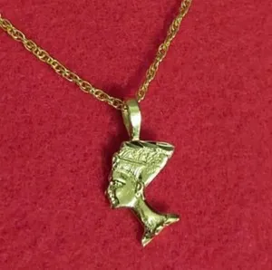Authentic 14KT GOLD PLATED EGYPTIAN NEFERTITI CHARM PENDANT WITH 16" ROPE NECKLACE- 2680