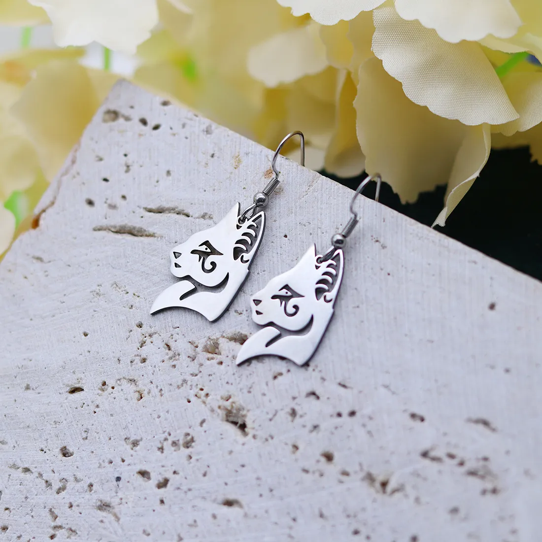 Authentic Kinitial Egyptian Cat Head Dangle Earrings Tassels Earrings Cute Kitten Animal Jewelry Gifts For Women Girls