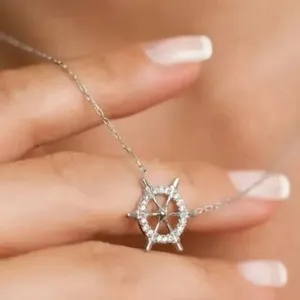 Authentic The Mariner Navigator Star - 1 CT Simulated Diamond Ship Helm Amulet in 14k White Gold Plate