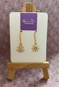 Authentic Mariners Compass Mismatched Anchor And Helm Talisman Earrings - Celestial Navigation And Steadfast Gold Plated Amulets