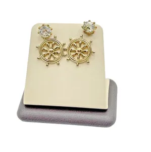 Authentic Gold-Plated Boat Helm Stud Earrings and CZ Stud Earrings