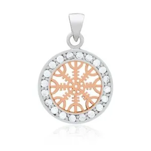 Authentic 925 Sterling Silver with Rose Gold Plated Viking Helm of Awe and CZ Pendant