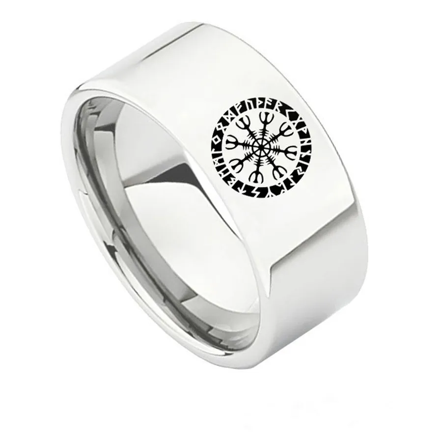 Authentic Titanium Nordic Aegishjalmr Helm Of Awe Symbol Runic Runes Jewelry Amulet Viking Ring Womens Mens Rings