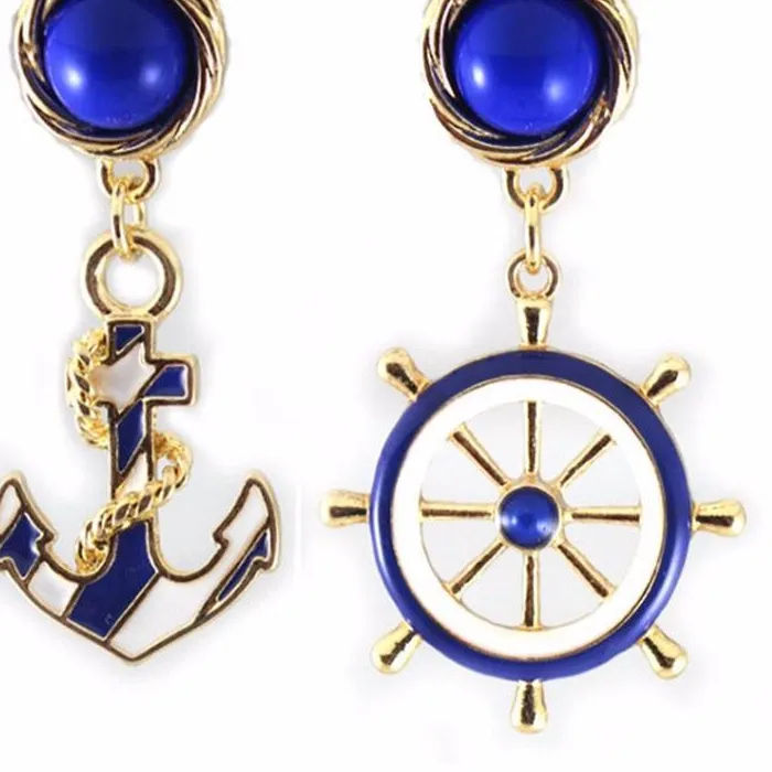 Authentic Women's Jewelry personality asymmetric Navy Anchor Helm Style Long Dangle pendant Earrings earings jewelry