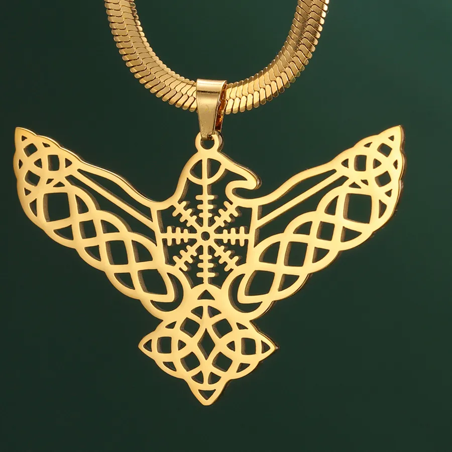 Authentic Dawapara Trinity Knot Raven Necklace Norse Pagan Helm of Awe Aegishjalmur Mythology Animal Bird Jewelry