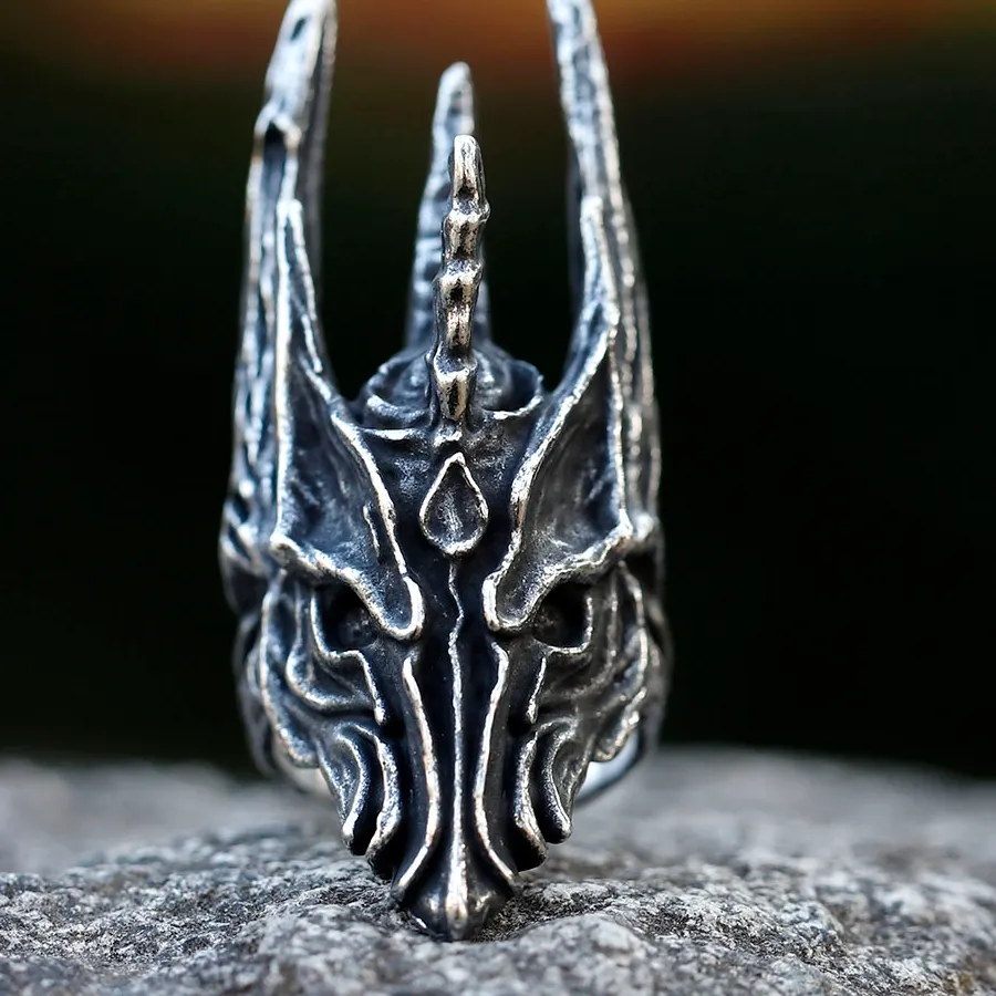 Authentic 2022 Vintage Black Helm of Sauron Ring for Men Punk Gothic Dragon Rings for Men Birthday Party Jewelry